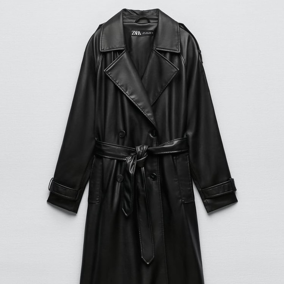 ZARA BELTED FAUX LEATHER TRENCH XS - Picture 3 of 5